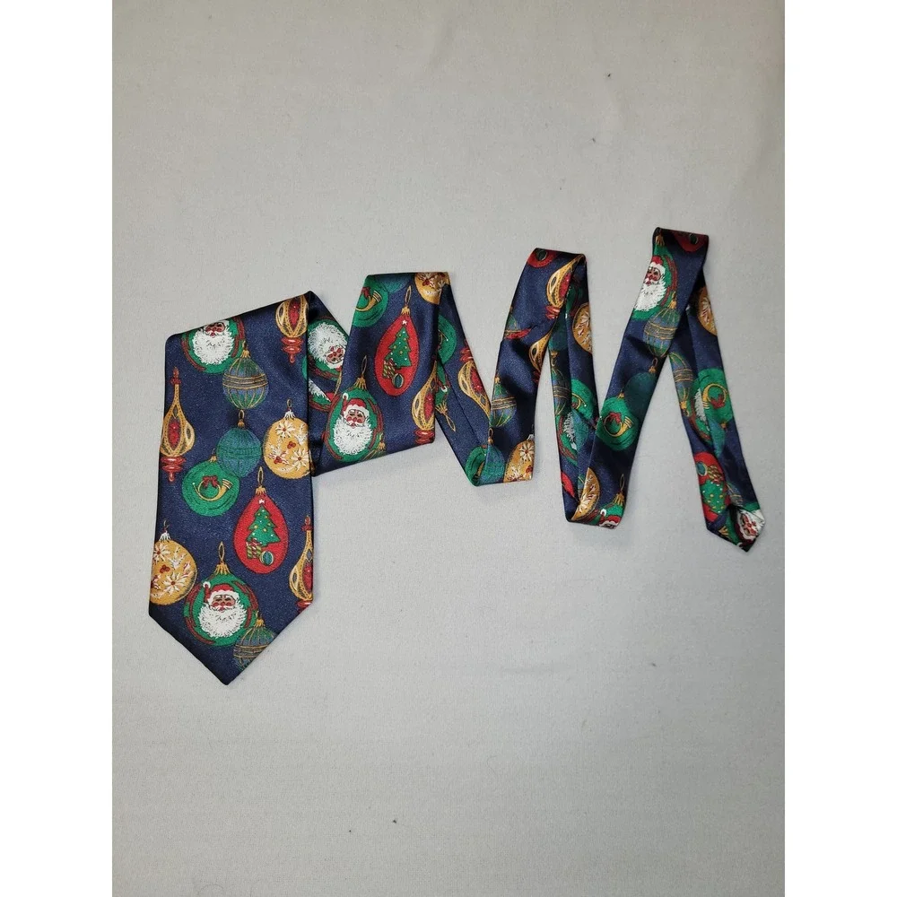 Mens Christmas Tie Santa Ornaments‎ Holiday Funky Necktie Blue Teacher Inspired
